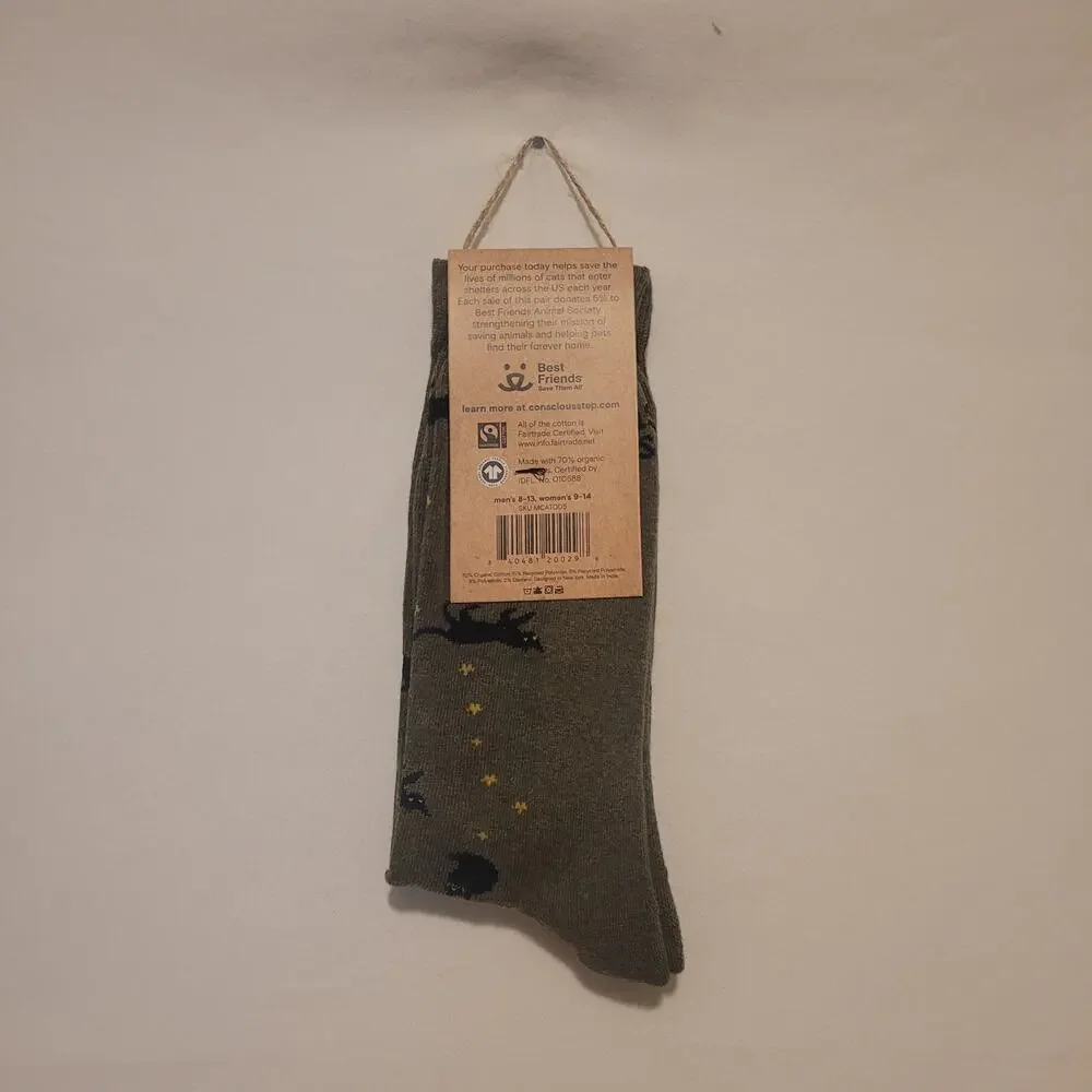 Conscious Step Socks That Save Cats Olive Green Medium NWT Mens 8-13 Women 9-14